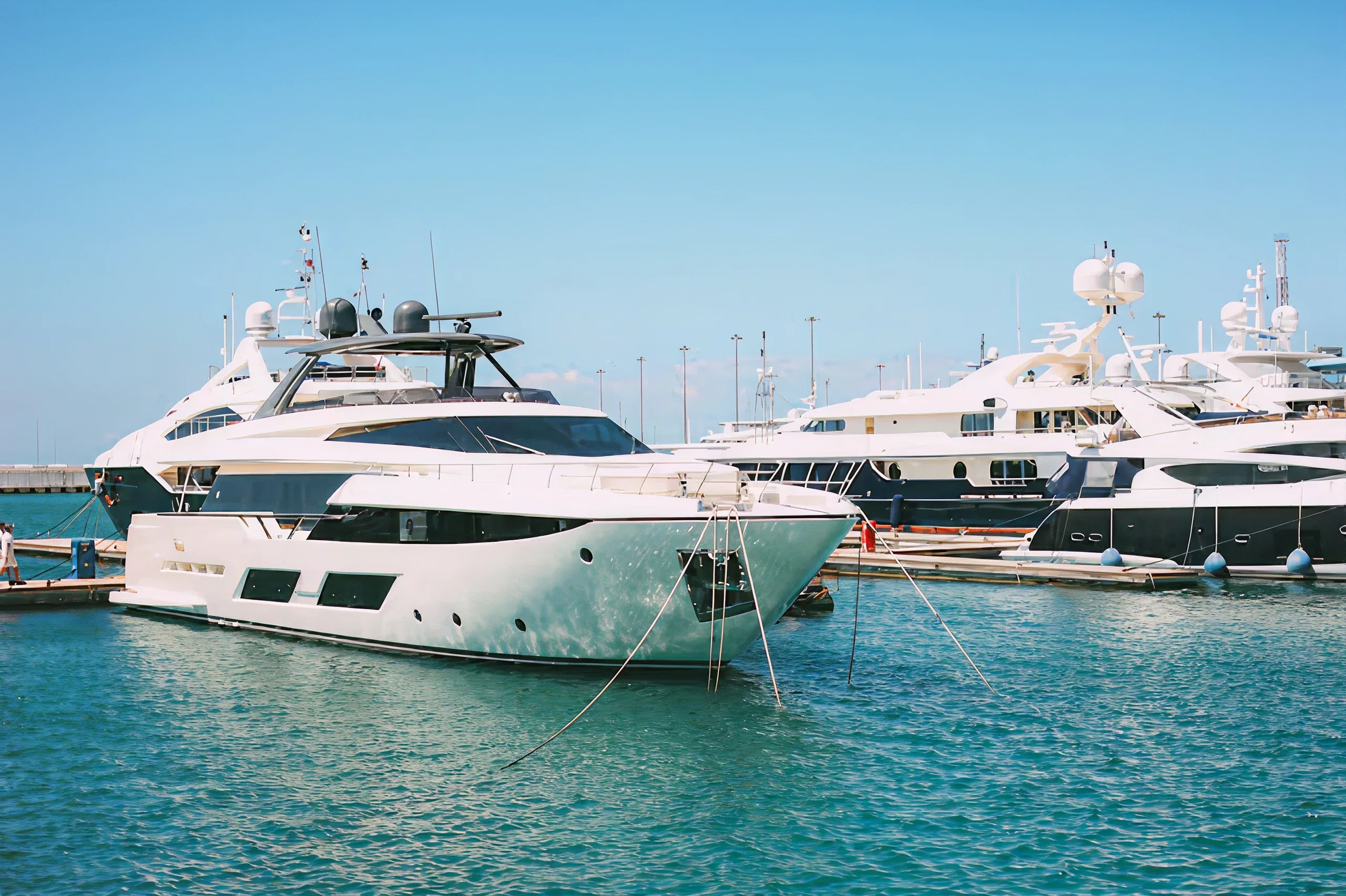 Surveyed vessels moored in the harbor